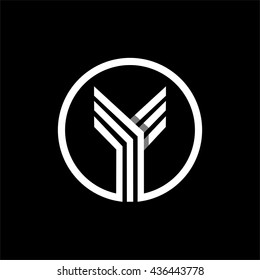 Y capital letter made of of three white stripes enclosed in a circle . Overlapping with shadows monogram, logo, emblem. Trendy design.