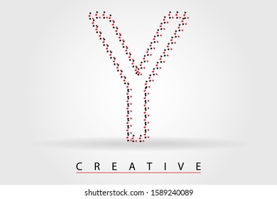 Y casino letter with little many poker symbols. Peak, Clubs, Cherva, Tambourine. Styled vector font for casino, online slots, gamble, poker tournament, logo, cover, brochure, voucher, card or web page