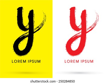 Y ,Chinese brush grunge font ,designed using black and red brush handwriting, logo, symbol, icon, graphic, vector.