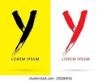  Y ,Chinese brush grunge font ,designed using black and red brush handwriting, logo, symbol, icon, graphic, vector.