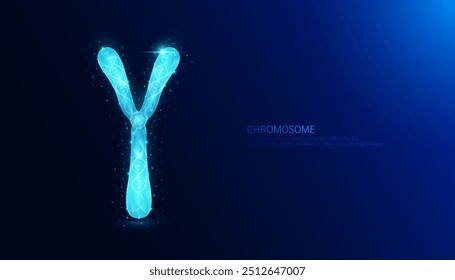 Y Chromosome DNA gene cell double helix blue. Genetic synthetic biology combined. Glowing polygonal. Code analysis thymine, adenine, guanine, cytosine. Medical science background vector.