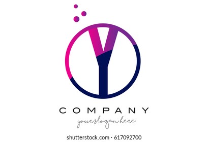 Y Circle Letter Logo Design with Purple Magenta Dots Bubbles Vector Illustration