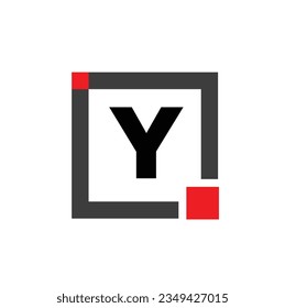 Y company name monogram with red square. Y dot icon.