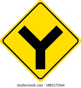 Y crossroad yellow sign on white background illustration