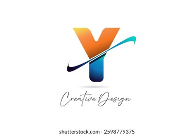 Y cut swoosh letter alphabet logo icon design in blue and orange gradient for business or company