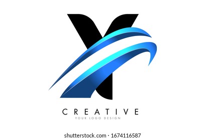Y etter logo with blue gradient swash design vector illustration. 