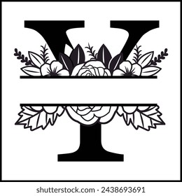Y Floral Split Monogram , Flower Monogram Clipart, Floral Letter Graphic, Alphabet Bundle |Split Monogram Alphabet | Split Monogram Frame Alphabet | Cut File for Circuit, Silhouette svg