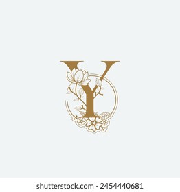 Y Flower logo Wedding logo. Elegant monogram. Illustration of wedding monogram logo with flower frame. Print