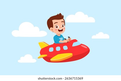y Flying Airplane Cartoon with Clouds in the Sky Illustration