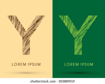 Y, Font, concept line stroke , wood and leaf, grass, graphic vector.