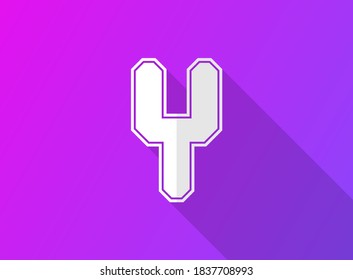 Y font letter, modern dynamic design with long shadow on purple gradient background. For logo, brand label, design elements, application and more. Vector illustration