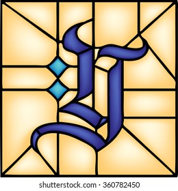 Y - Gothic font, English alphabet, letter, vector illustration in stained glass window style