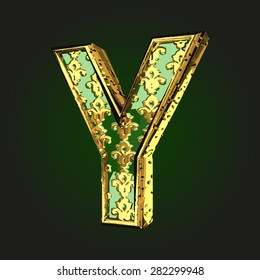 y green letter with gold