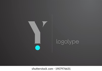Y grey alphabet letter logo for business. Unique corporate identity and lettering. Company icon branding design with blue dot and line