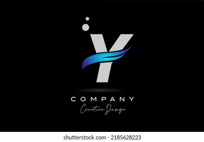 Y grey alphabet letter logo icon with blue swoosh. Creative template for company and business