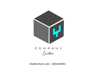 Y grey cube letter alphabet letter logo icon in blue color. Creative design template for company and business