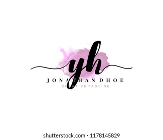 Y H Initial watercolor logo on white background. Logo template vector