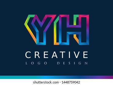 Y H Logo. YH Letter Design Vector with Magenta blue and green yellow color