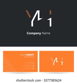 Y & H stroke letter design with business card template