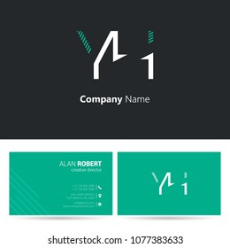 Y & H stroke letter design with business card template