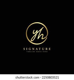 Y, H, YH Initial Brief handschriftlich und Unterschrift Vektorlogo. Geschäftsvorlage in runder Form
