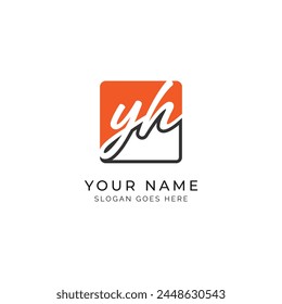 Y, H, YH Initial letter handwritten, Alphabet YH signature Icon in square shape