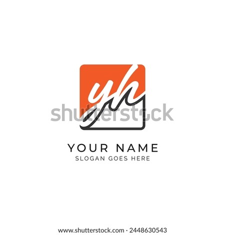 Y, H, YH Initial letter handwritten, Alphabet YH signature Icon in square shape