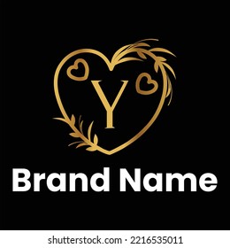 Y heart letter logo design