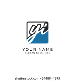 Y, I, YI Initial letter handwritten, Alphabet YI signature Icon in square shape