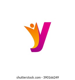 Y initial alphabet letter logo with swoosh man, orange purple