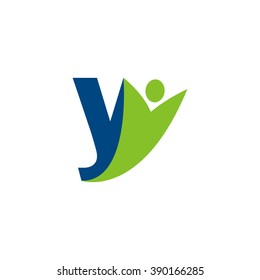 Y initial alphabet letter logo with swoosh man, green blue