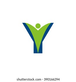 Y initial alphabet letter logo with swoosh man, green blue