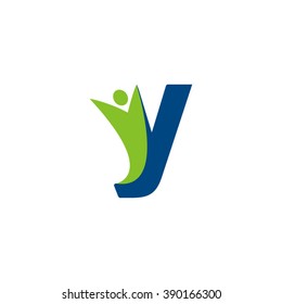 Y initial alphabet letter logo with swoosh man, green blue