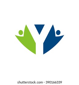 Logotipo inicial de la letra del alfabeto con el trabajo en equipo swoosh hombre, verde azul