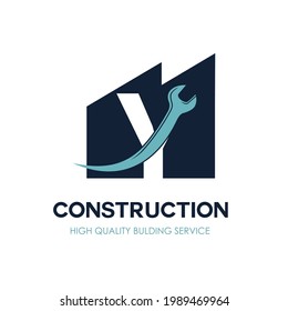 Y Letra inicial para diseño de logotipo de construcción moderna y minimalista. Logotipo de empresa de renovación simple con herramienta de equipamiento llave. Marca de reparación y mantenimiento de edificios