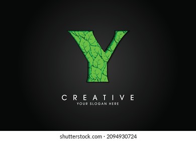 Y initial letter logo with leaves. Ecological font. Green Leaves font. Vector illustration.