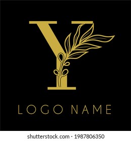 Y Initial Letter Modern Minimalist Feminine Olive Leaves Logo Design Template. Cosmetic, Spa, Salon, Jewelry, Hotel Business Brand Identity