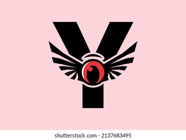 Y initial letter with red eye wings design