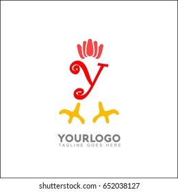 Y Initial Letter With Rooster or Cock Icon Logo. Chicken vector illustration