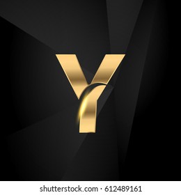 Y initial letters swoosh elegant logo golden black background