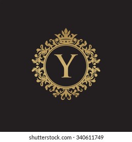 Y initial logo. Luxury ornament crown logo