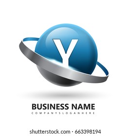 y initial Logo with uppercase letter in sphere and swoosh