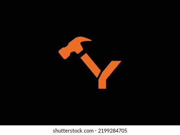 Y Initial Monogram Letter y Logo Design Vector Template y Hammer Letter Logo Design Black Background