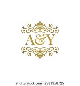 A Y initials logo ornament gold. Letter AX wedding ampersand or business partner symbol.