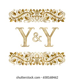 Y and Y initials vintage logo. The letters surrounded by ornamental elements. Wedding or business partners monogram in royal style.