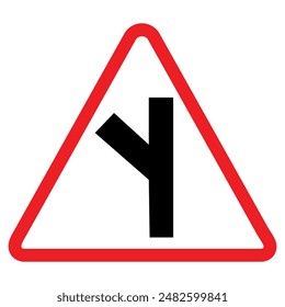 Y inter section warning sign, red triangle, black arrow, traffic symbol, Cautionary Road Sign.