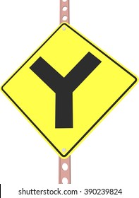 Y intersection - 3d illustration of yellow roadsign isolated on white background