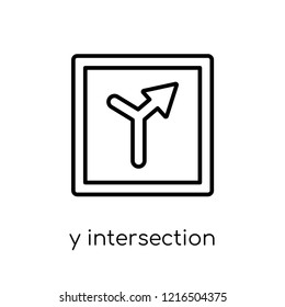 Y intersection sign icon. Trendy modern flat linear vector Y intersection sign icon on white background from thin line traffic sign collection, editable outline stroke vector illustration
