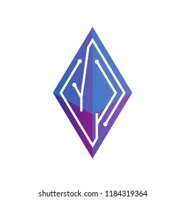 Y J Initial letter block chain logo icon vector template. Looping mono line circuit letter on rhombus cube logo