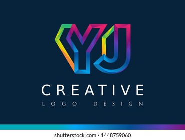 Y J Logo. YJ Letter Design Vector with Magenta blue and green yellow color